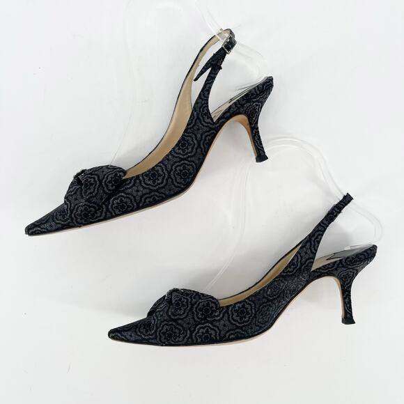 Vintage Jimmy Choo Gray Bow Crystal Pointed Toe Slingback Kitten Heel size IT 37 - Picture 4 of 12